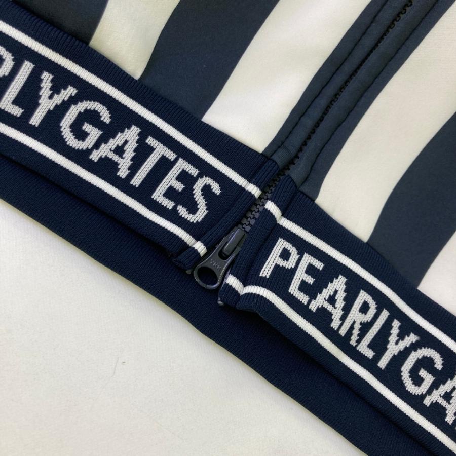 美品PEARLY GATES ストライプ 刺繍ロゴ メンズ　ホワイト×ネイビー 美品】PEARLY GATES パーリーゲイツ ジップジャケット ロゴ刺繍