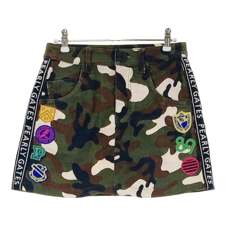 【美品】★パーリーゲイツ★ カモフラ スカート 迷彩 ワッペン 【サイズ0】 PEARLY GATES パーリーゲイツ 30周年 スカート ワッペン サイド