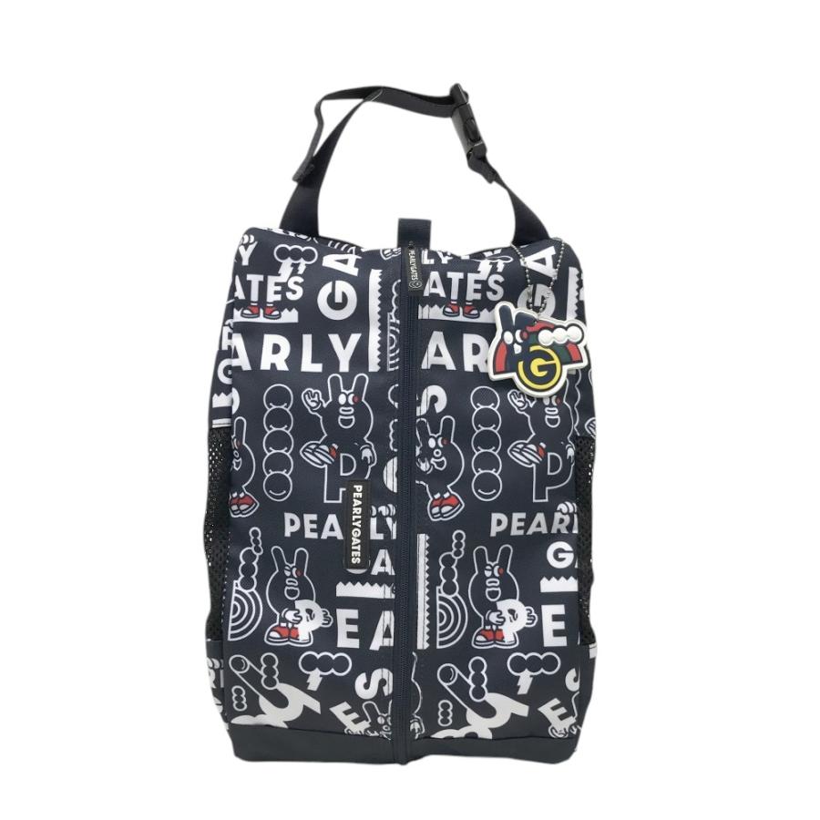 PEARLY GATES - 【超美品】パーリーゲイツ シューズケース シルバー×ダークネイビー 内側ロゴ総柄 ニコちゃんゴルフ PEARLY GATES PEARLY GATES 【超美品】パーリーゲイツ シューズケース