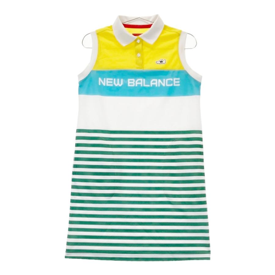 new balance golf - 【超美品】ニューバランスゴルフ ノースリーブワンピース 白×マルチカラー 総柄 ボーダー織生地 レディース 0(S) ゴルフウェア New Balance NEW BALANCE GOLF ニューバランス ノースリーブ ワンピース