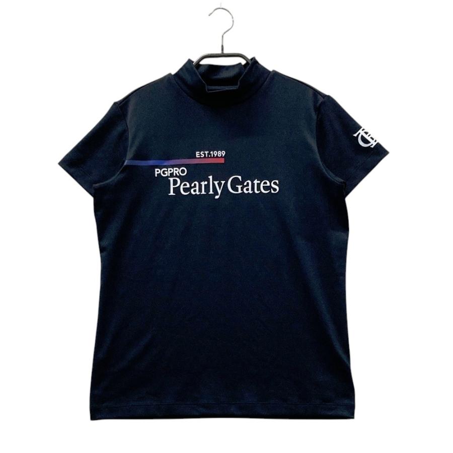 サイズ：0 PEARLY GATES パーリーゲイツ 2024年モデル ネックロゴ ハイネック 半袖Tシャツ 総柄 ネイビー系 [240101438119] ゴルフウェア レディース ストスト PEARLY GATES パーリーゲイツ 2024年モデル ネックロゴ