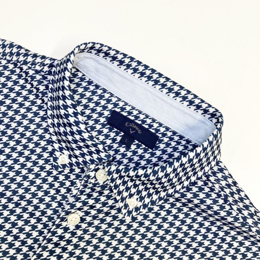 CALLAWAY キャロウェイ 半袖ポロシャツ 千鳥柄 ネイビー系 L