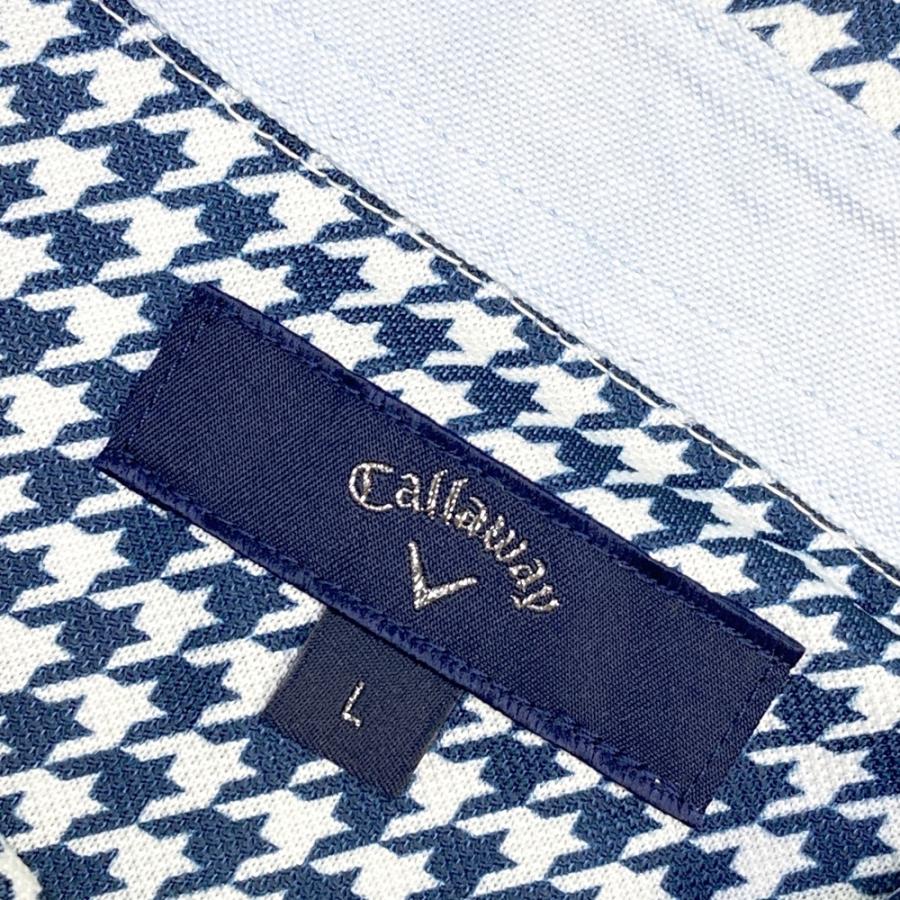 CALLAWAY キャロウェイ 半袖ポロシャツ 千鳥柄 ネイビー系 L