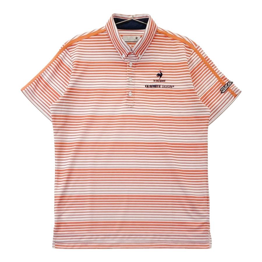 LE COQ GOLF ルコックゴルフ 半袖ポロシャツ ボーダー柄 オレンジ系 L