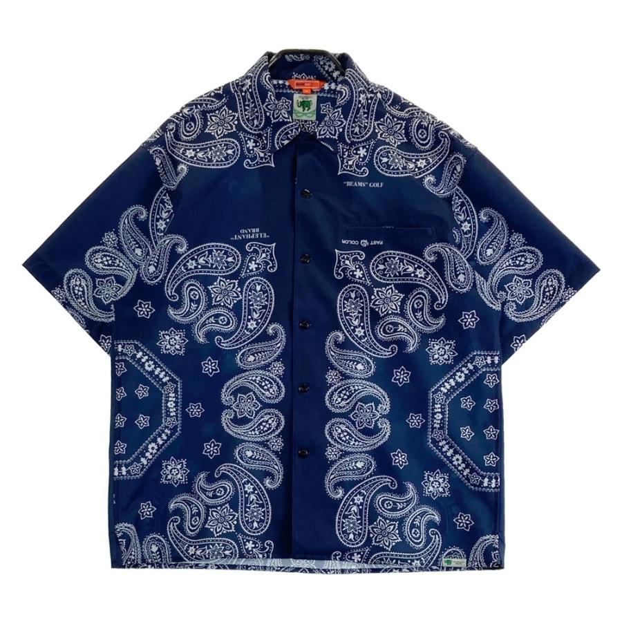 BEAMS GOLF ネイビー 半袖シャツ L　レース使い BEAMS GOLF ビームスゴルフ ×ELEPHANT BRAND 半袖 オープンカラー