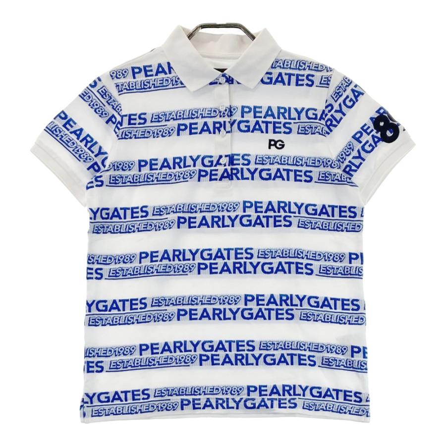 サイズ：2 PEARLY GATES パーリーゲイツ 2022年 半袖ポロシャツ ロゴ ボーダー柄 ホワイト系 [240101513588] ゴルフウェア レディース ストスト PEARLY GATES パーリーゲイツ 2022年 半袖ポロシャツ ロゴ ボーダー柄