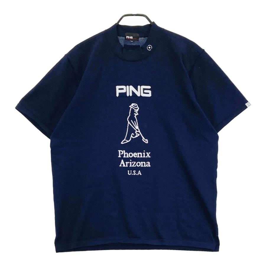 PING ピン 2024年モデル ハイネック 半袖ニットTシャツ ネイビー