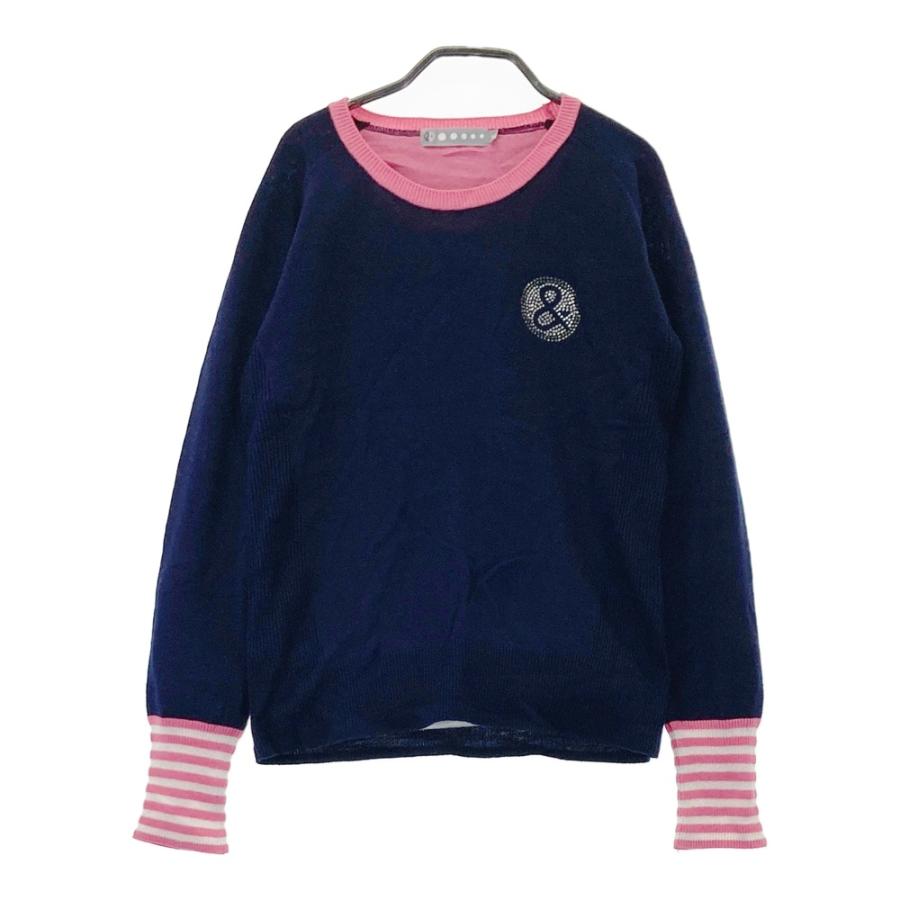 美品 Ampasy アンパスィ ブランドロゴ 秋冬 AW 長袖ニット カシミヤ ダークネイビー メンズ M カシミヤ100  セーター　ゴルフウェア【古着】【中古】 AND PER SE アンパスィ ニットセーター ネイビー系 M ゴルフウェア