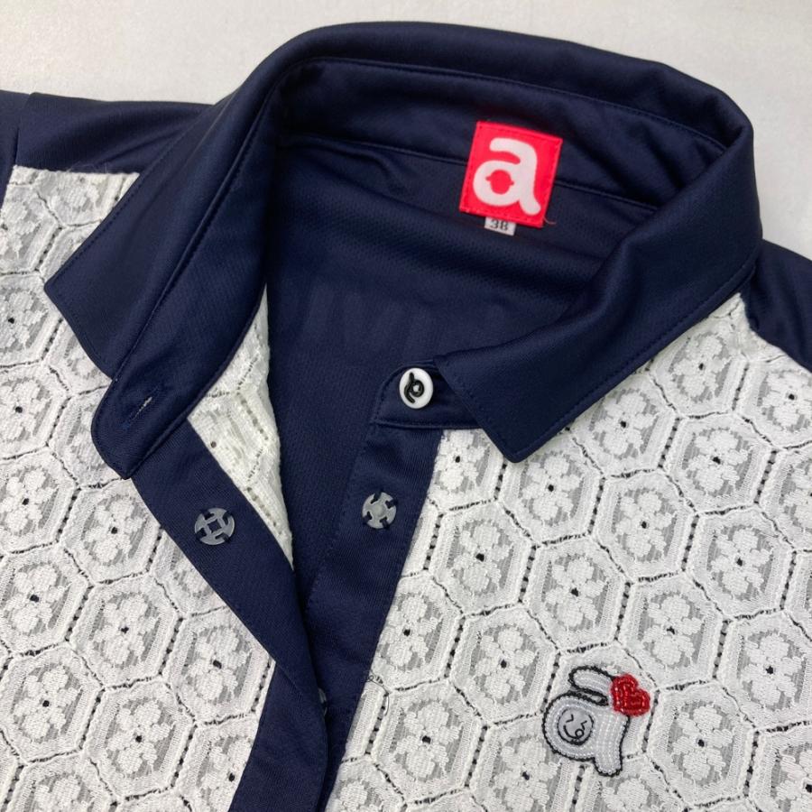 ARCHIVIO アルチビオ レース切替 ノースリーブポロシャツ ネイビー系