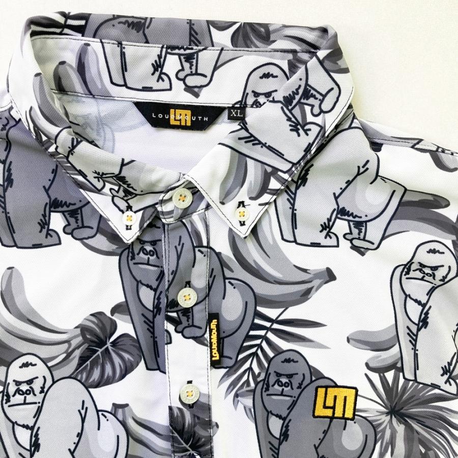 サイズ：LL LOUD MOUTH ラウドマウス  半袖ポロシャツ COWZ グレー系 [240101739254] ゴルフウェア メンズ ストスト LOUD MOUTH ラウドマウス 半袖ポロシャツ ゴリラ柄 グレー系 XL ゴルフ
