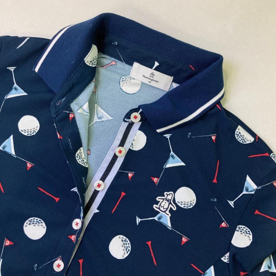 【美品】マンシングウェア ゴルフ ワンピース 総柄 ネイビー Lサイズ MUNSING WEAR マンシングウェア 半袖ワンピース 総柄 ネイビー系 M