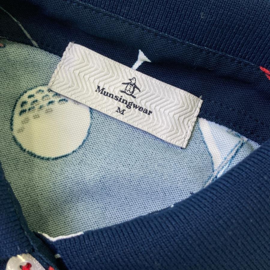 MUNSING WEAR マンシングウェア 半袖ワンピース 総柄 ネイビー系 M