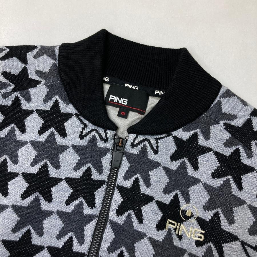 PING ピン 裏地付き 長袖ニットジャケット 星 総柄 グレー系 M