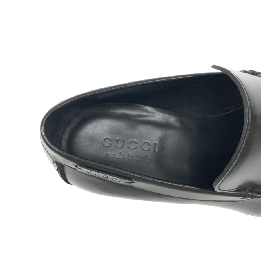 【美品】GUCCI ブラックレザー ローファー 革靴 メンズ ブラック GUCCI グッチ 122284 ローファー レザー ブラック系 39 1/2 E メンズ