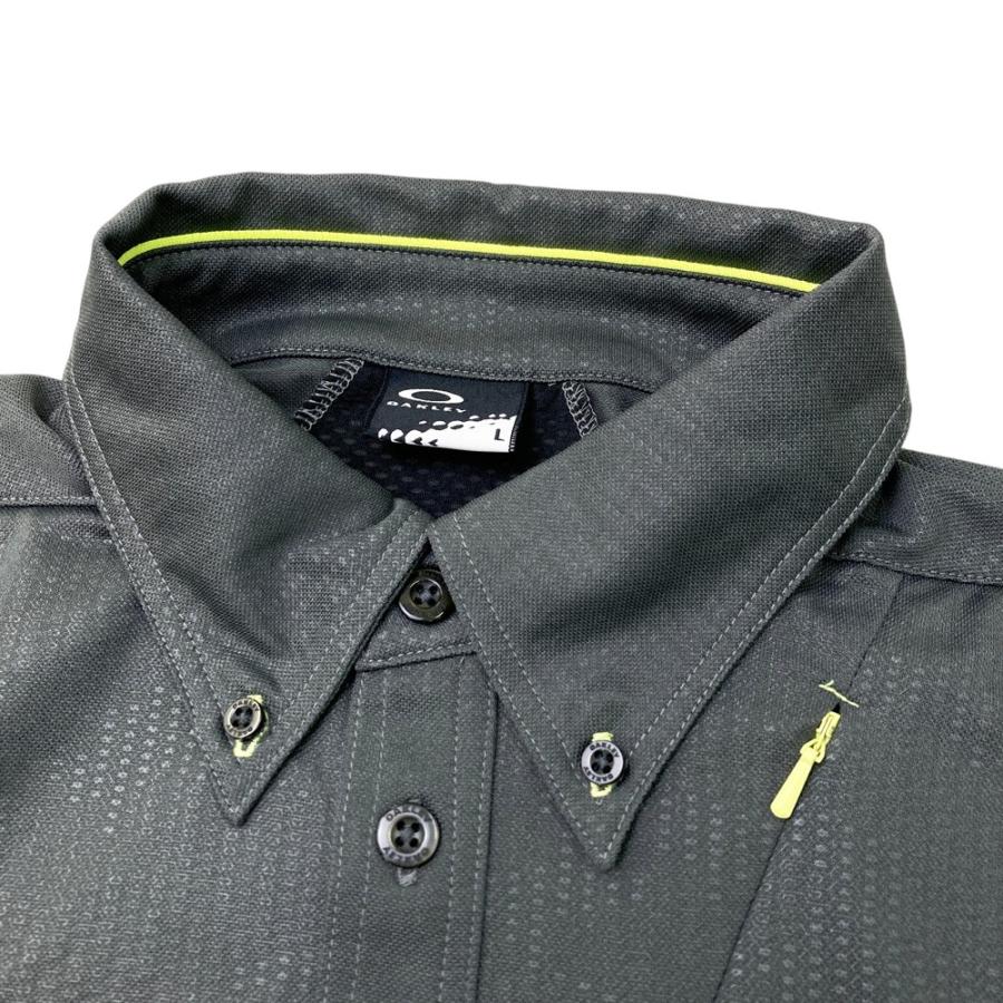 サイズ：XL OAKLEY オークリー 433047JP 半袖ポロシャツ ボタンダウン 総柄 ブラック系 [240101451235] ゴルフウェア メンズ ストスト OAKLEY（オークリー） 433047JP 半袖ポロシャツ ボタンダウン 総柄