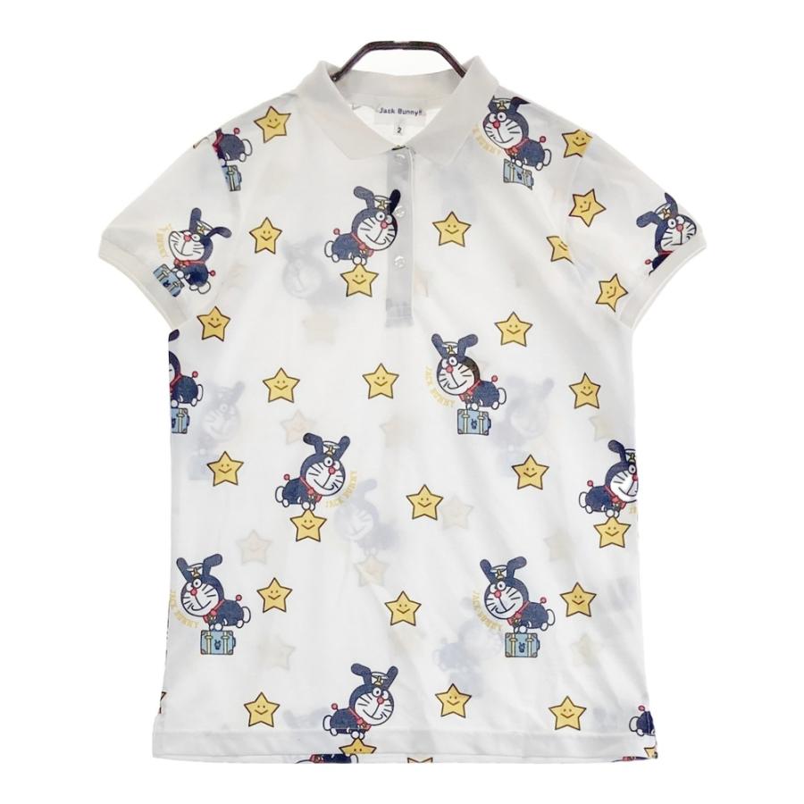 Jack Bunny! キャラクター柄ポロシャツ ドラえもん JACK BUNNY ジャックバニー ×ドラえもん 半袖ポロシャツ 総柄 ホワイト
