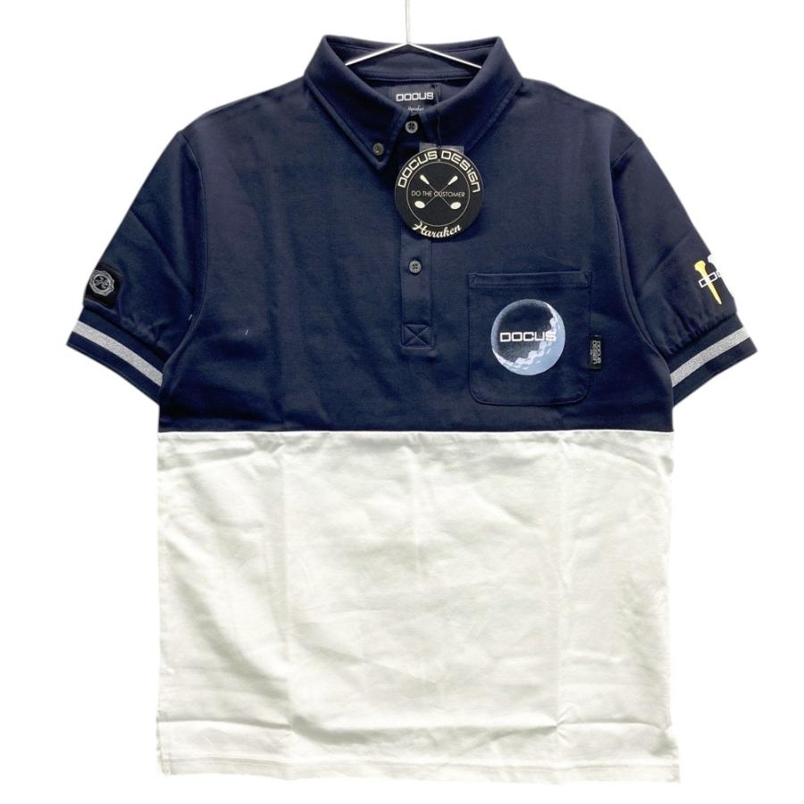 【新品】DOCUS ドゥーカス　GOLFポロシャツ　半袖　ゴルフウェア　ネイビー 新品】DOCUS ドゥーカス 半袖ポロシャツ ボタンダウン ネイビー