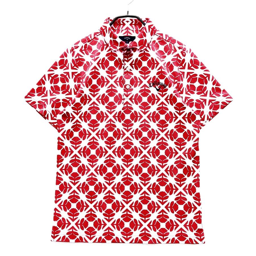 CALLAWAY キャロウェイ 半袖ポロシャツ 総柄 レッド系 M ゴルフウェア