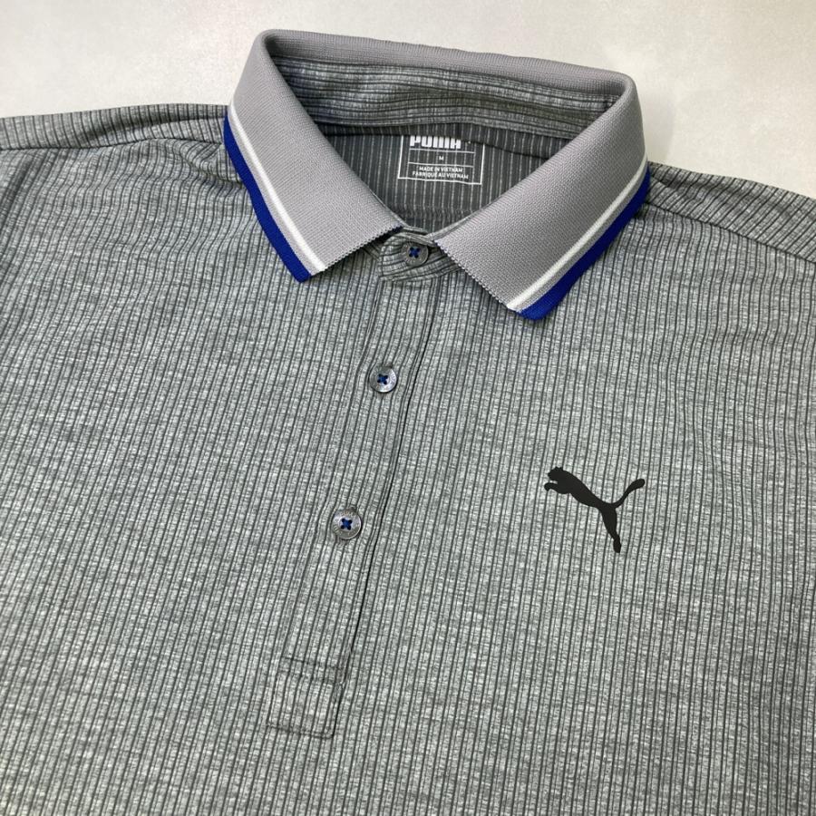 B5 PUMA 長袖ポロシャツ PGA TOURロゴ M ゴルフ スポーツ PUMA GOLF プーマゴルフ 長袖ポロシャツ ストライプ柄 グレー系 M