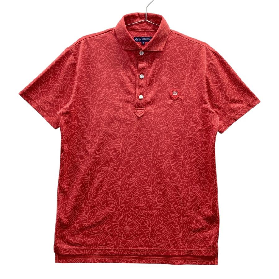 23区GOLF ニジュウサンクゴルフ 半袖ポロシャツ 総柄 レッド系 M 