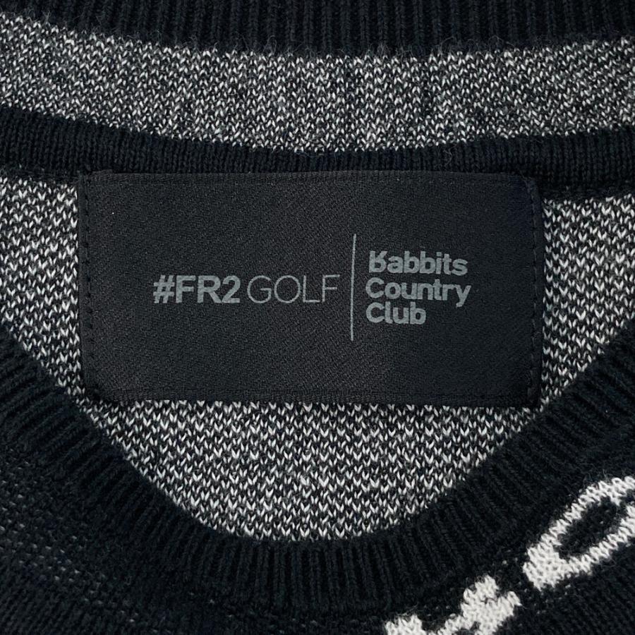 r*e様 #FR2 GOLF ロゴフルパターン　コットンニット　トップス　メンズ FR2 GOLF エフアールツーゴルフ 半袖 ニットセーター ブラック系 L