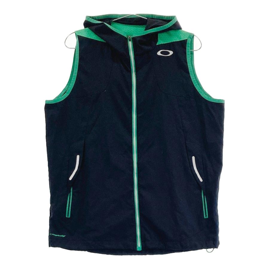 【美品】Oakley オークリー ブラック ジップアップメンズ ベスト Lサイズ OAKLEY オークリー フード付 ジップベスト ブラック系 L ゴルフ