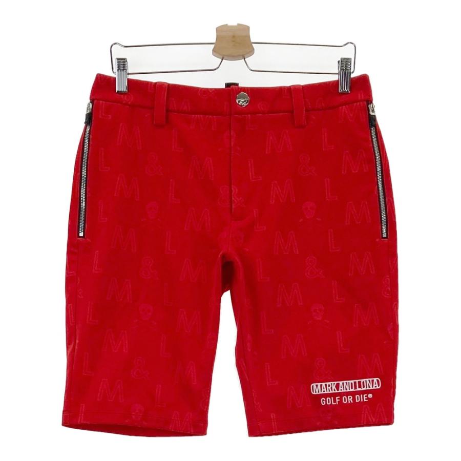 MARK&LONA マークアンドロナ ハーフパンツ ゴルフ 総柄 デカロゴ MARK&LONA マークアンドロナ ハーフパンツ ロゴ総柄 レッド系 48