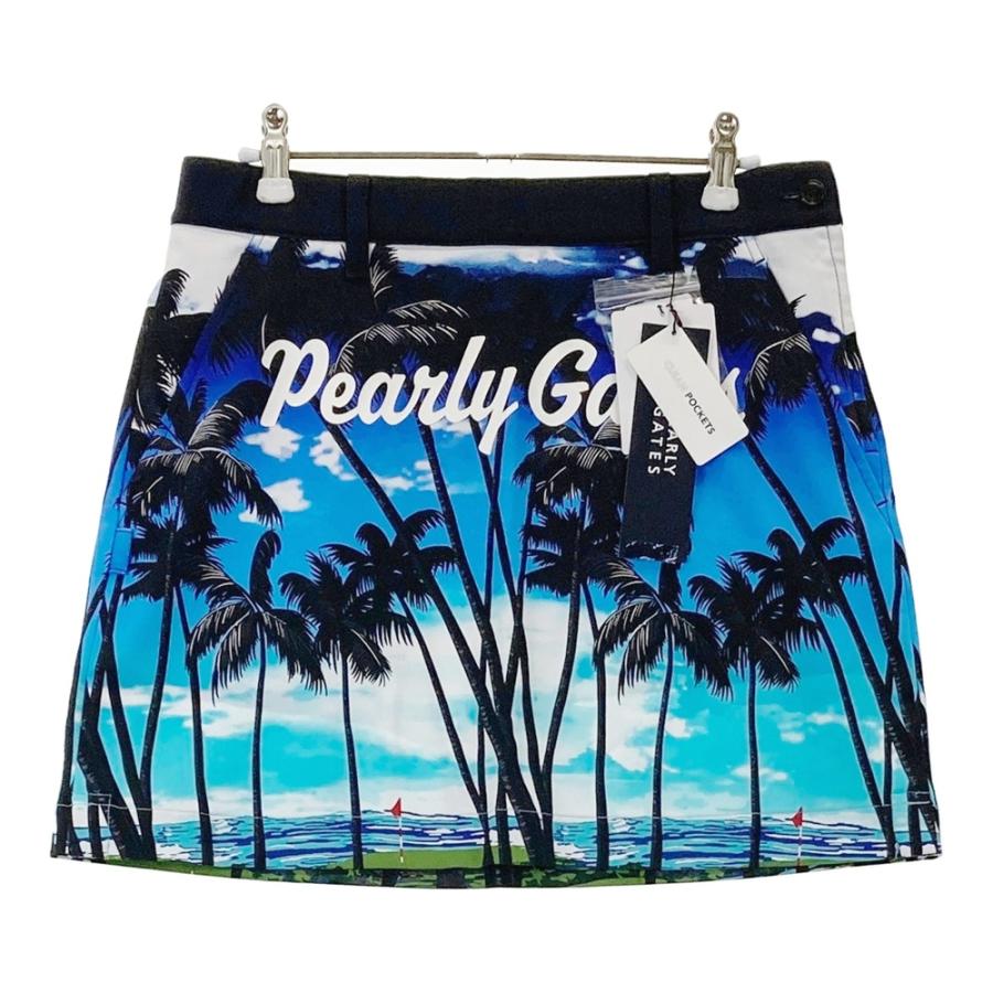 サイズ：1 PEARLY GATES パーリーゲイツ 055-1234612 スカート ヤシの木プリント ブルー系 [240101528496] ゴルフウェア レディース ストスト PEARLY GATES（パーリーゲイツ） 【新品】PEARLY GATES 055-1234612