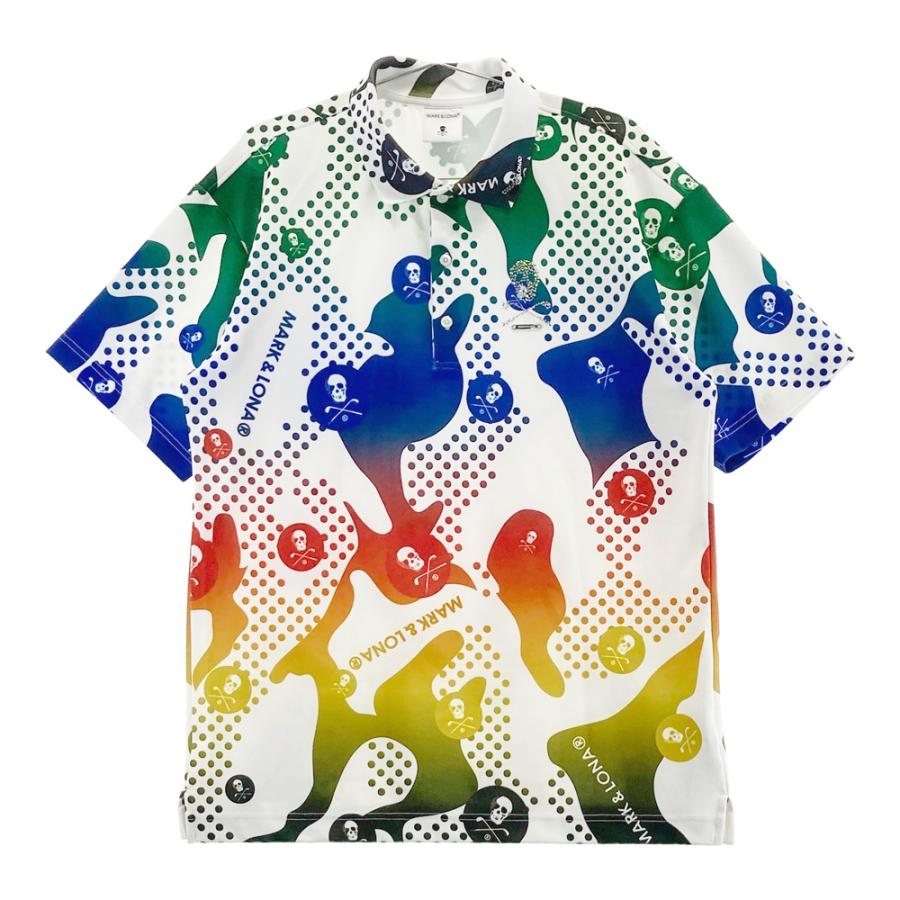 【美品】マークアンドロナ ゴルフウェア ポロシャツ オフホワイト 48 L 総柄 MARK&LONA マークアンドロナ 2024年モデル 半袖ポロシャツ 総柄