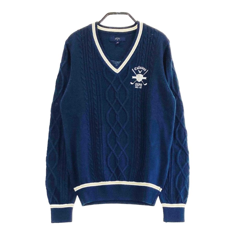 CALLAWAY キャロウェイ ウール混 Vネック ニットセーター ネイビー系 S