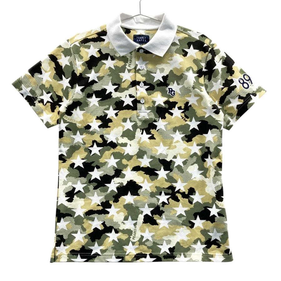 PEARLY GATES パーリーゲイツ 半袖ポロシャツ カモフラ×星柄 カーキ系