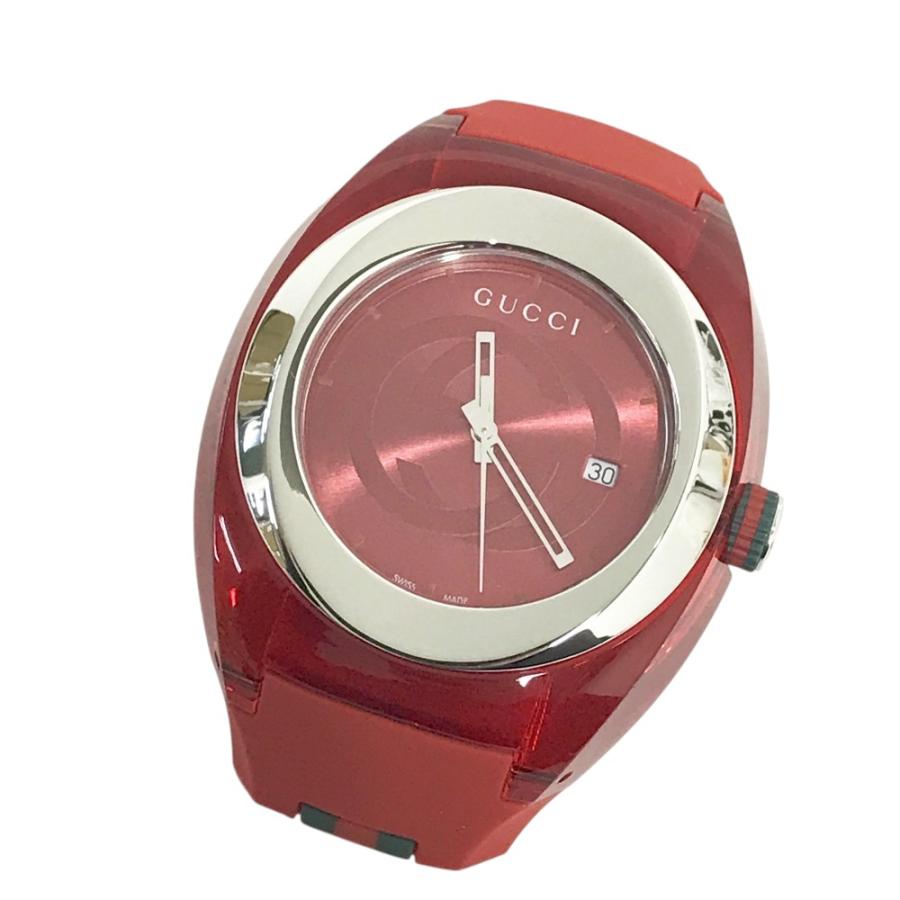 GUCCI グッチ 137.1 腕時計 シンク デイト クォーツ レッド系