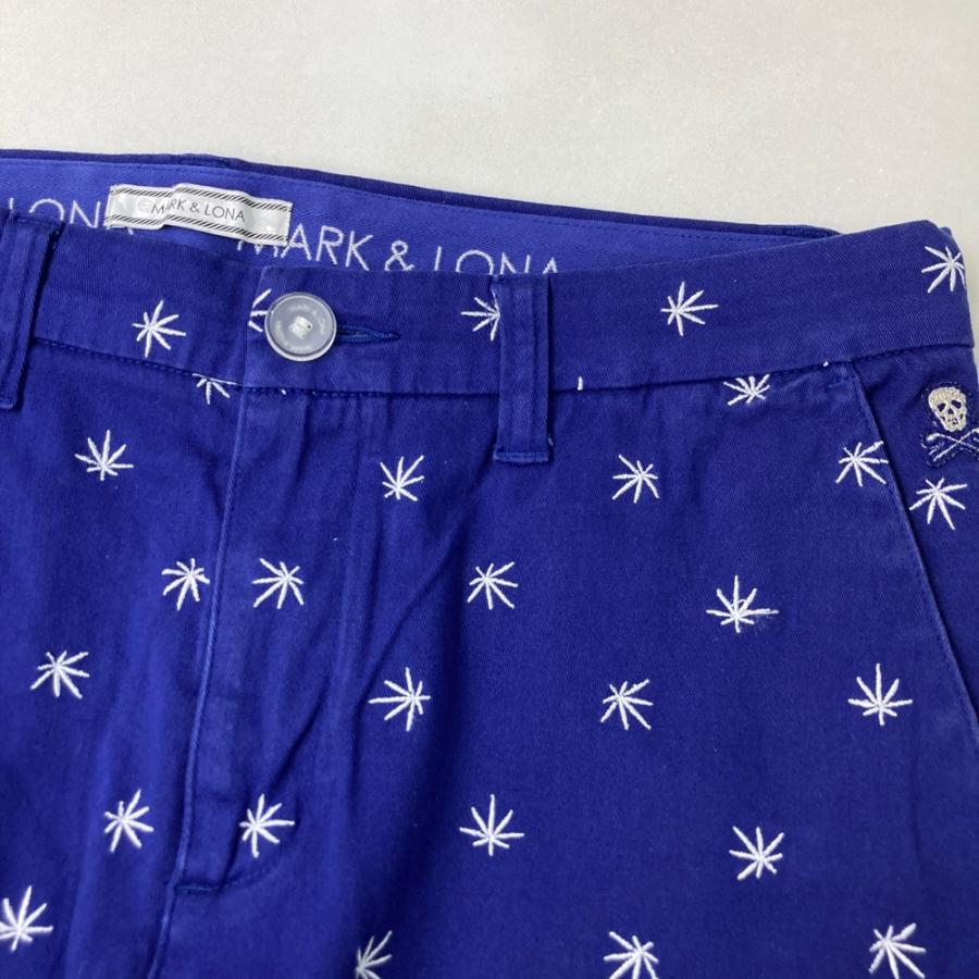MARK&LONA マークアンドロナ ストレッチパンツ 刺繍 総柄 ブルー系 L