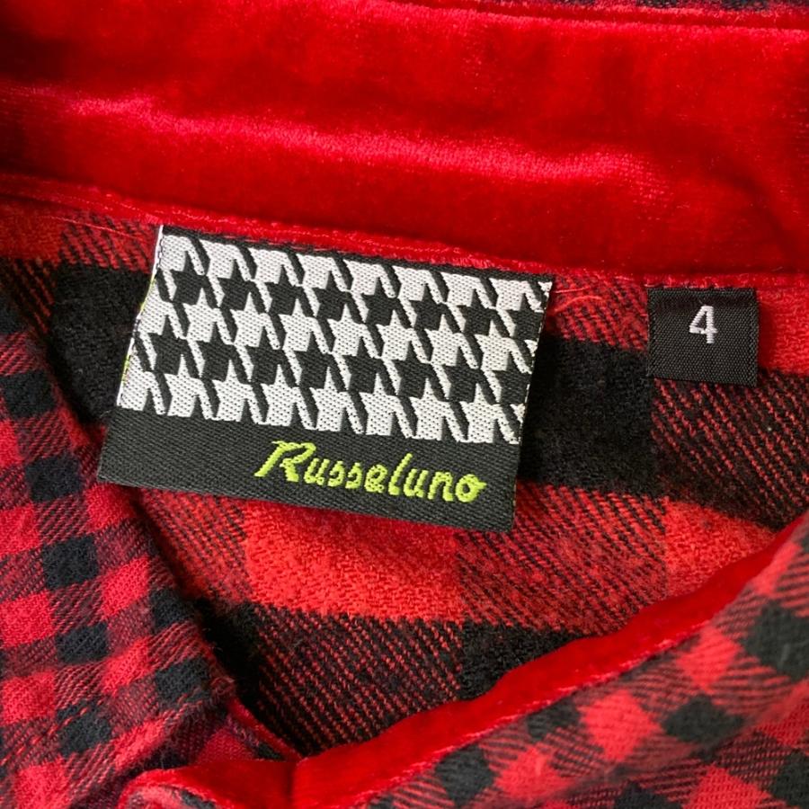 Russeluno ゴルフ チェック柄 長袖シャツ RUSSELUNO ラッセルノ 長袖シャツ ベロア切替 チェック柄 レッド