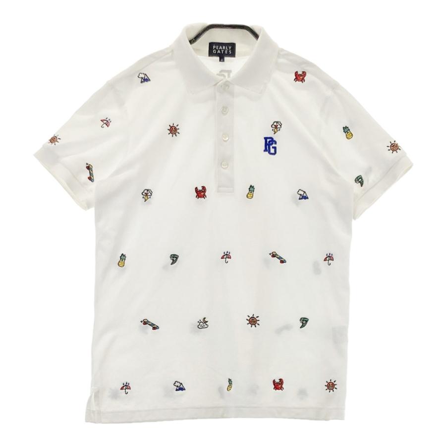 【未使用品】パーリーゲイツ ポロシャツ 半袖 ブラック ホワイト 総柄 サイズ4 PEARLY GATES パーリーゲイツ 半袖ポロシャツ 総柄 ホワイト系 4