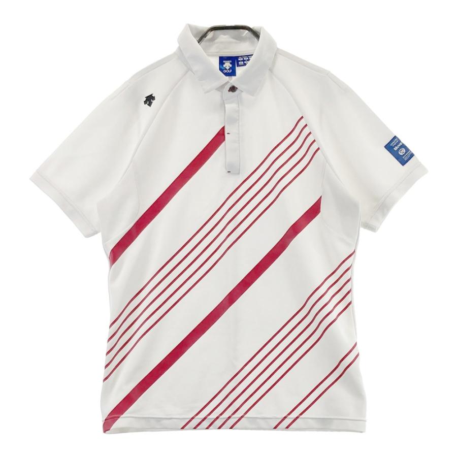 DESCENTE GOLF ストライプポロシャツ Lサイズ DESCENTE GOLF デサントゴルフ 半袖ポロシャツ 斜めストライプ柄
