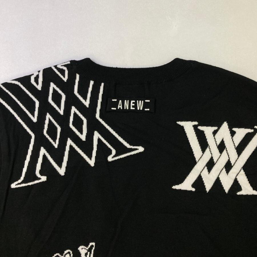 ANEW GOLF アニューゴルフ ニットセーター ロゴ総柄 ブラック系 L
