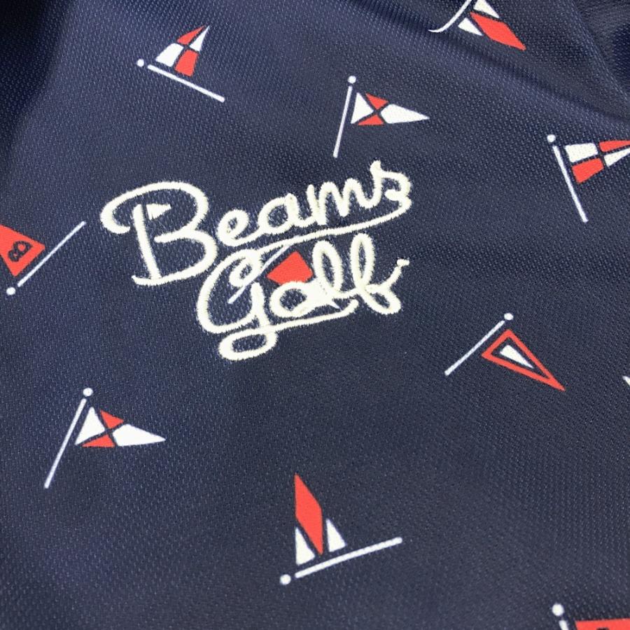 BEAMS GOLF レディース 半袖 ポロシャツ 総柄 ネイビー Lサイズ BEAMS GOLF（ビームス ゴルフ） 半袖ポロシャツ 総柄 ネイビー系 L