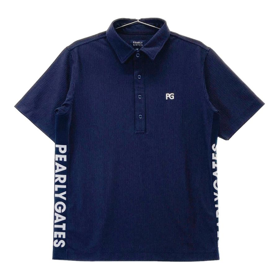 パーリーゲイツ　ポロシャツ　ストライプ　ネイビー PEARLY GATES パーリーゲイツ 半袖ポロシャツ ストライプ柄 ネイビー系