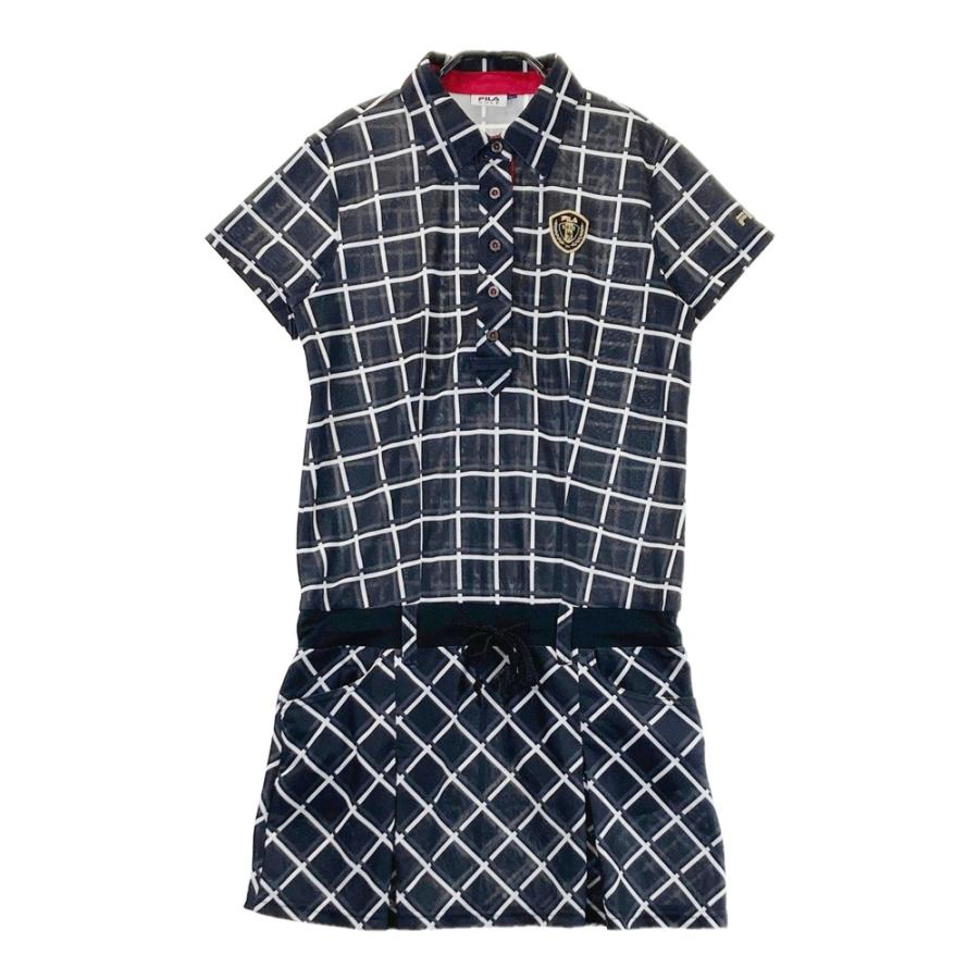 FILA GOLF フィラゴルフ 半袖ワンピース チェック柄 ブラック系 L 