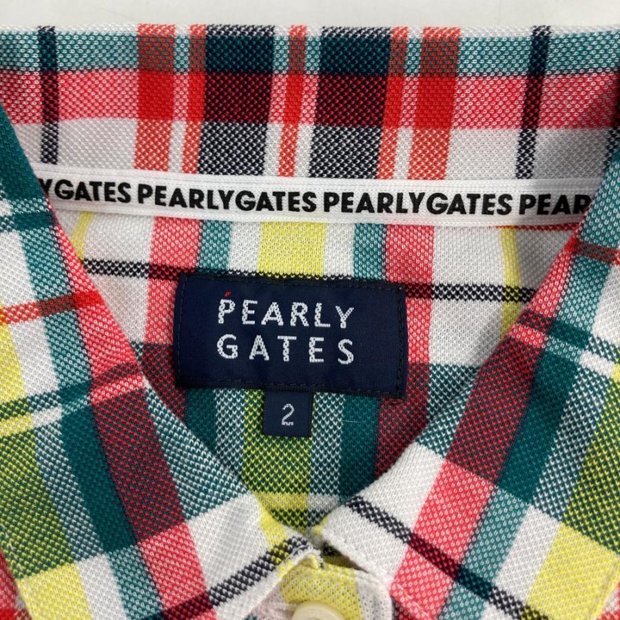 サイズ：2 PEARLY GATES パーリーゲイツ 2023年モデル ノースリーブ ポロシャツ チェック柄 ホワイト系 [240101536731] ゴルフウェア レディース ストスト PEARLY GATES（パーリーゲイツ） 2023年モデル ノースリーブ