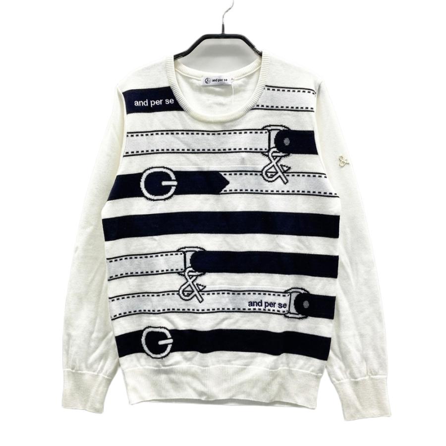 新品】AND PER SE アンパスィ 長袖ニットセーター ウール混 ボーダー