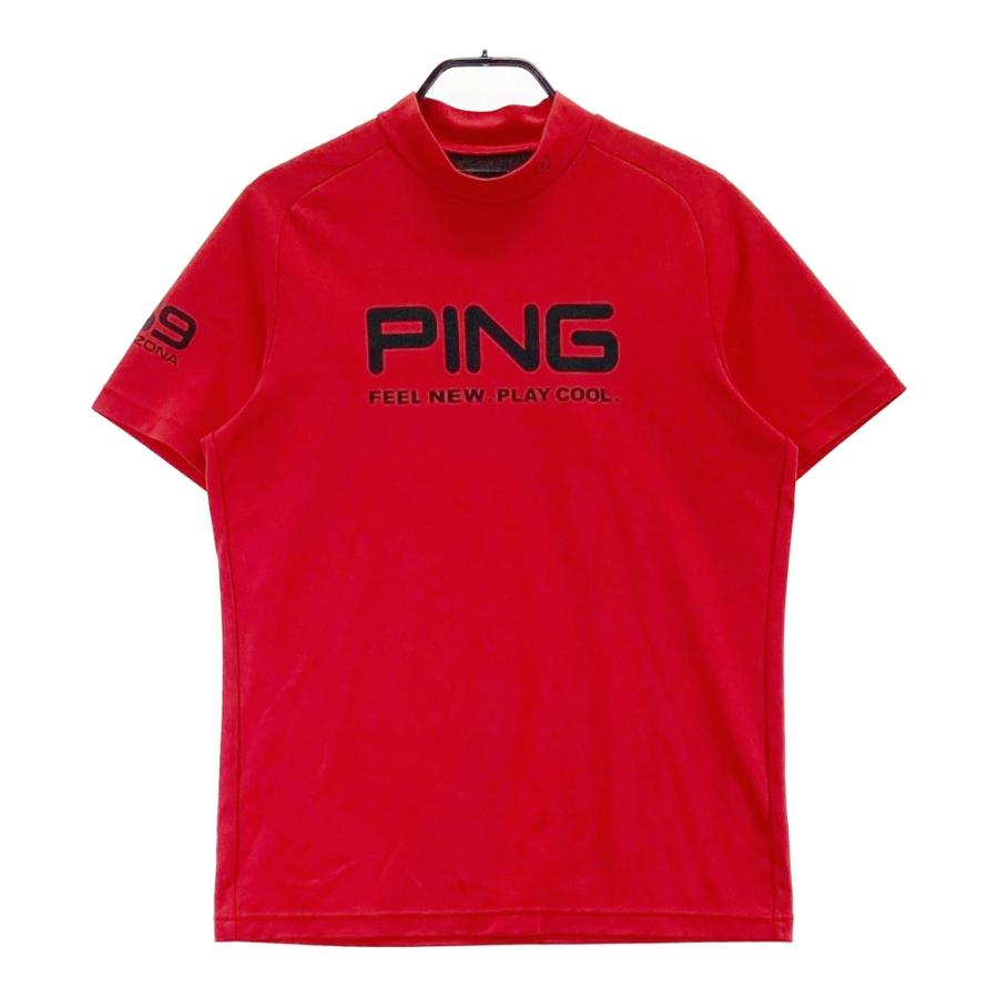 PING ピン モックネック半袖Tシャツ レッド系 L ゴルフウェア メンズ