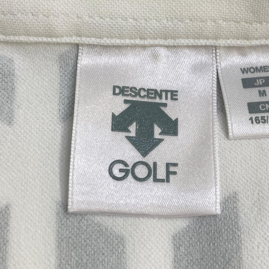 処分！　未使用　デサントゴルフ　ポロシャツ　長袖シャツ　Mサイズ　レディース　白 DESCENTE GOLF デサントゴルフ 長袖ポロシャツ 総柄 ホワイト系 M