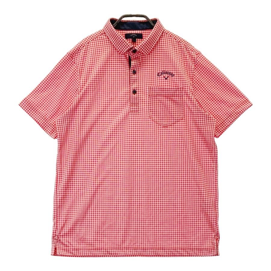 サイズ：L CALLAWAY キャロウェイ 半袖ポロシャツ チェック柄 レッド系