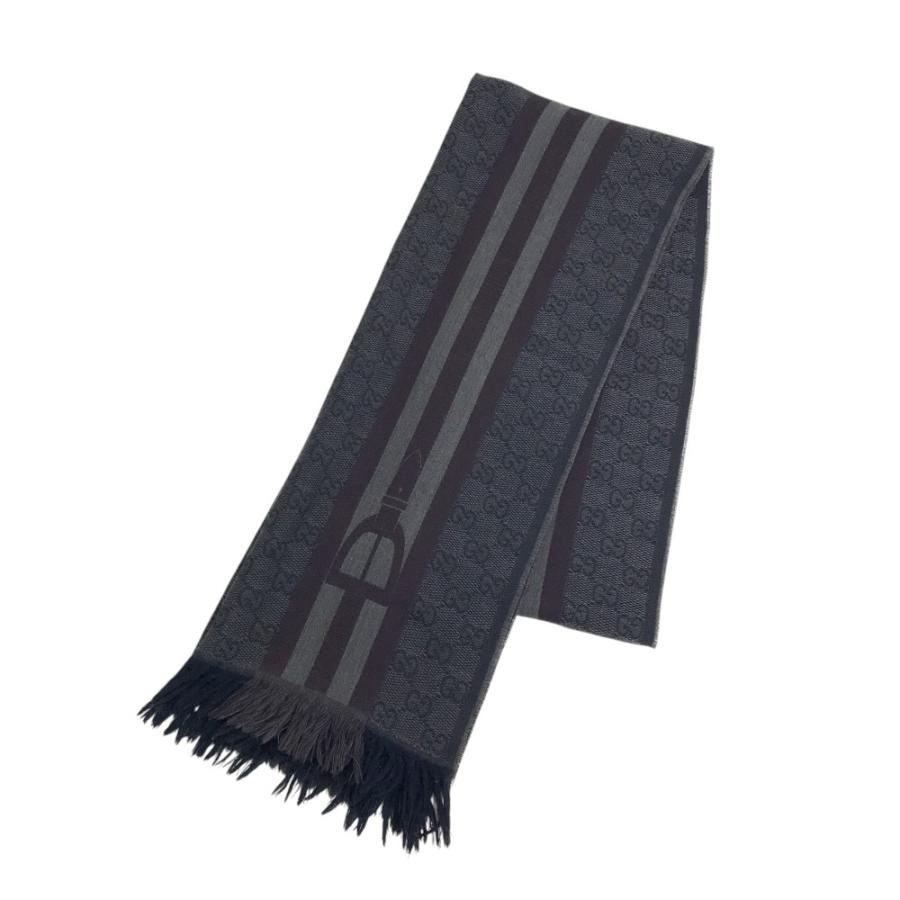 GUCCI グッチ ウール ストール マフラー GG柄 ネイビー系 メンズ