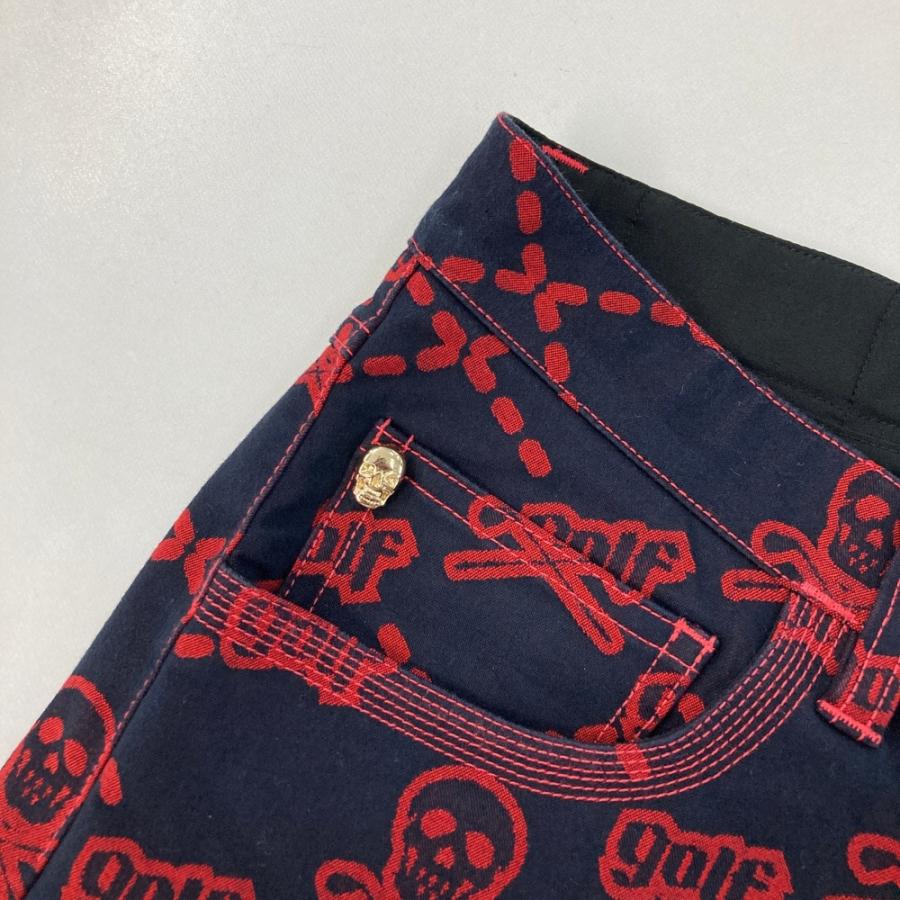 MARK&LONA マークアンドロナ ストレッチパンツ スカル総柄 ブラック系