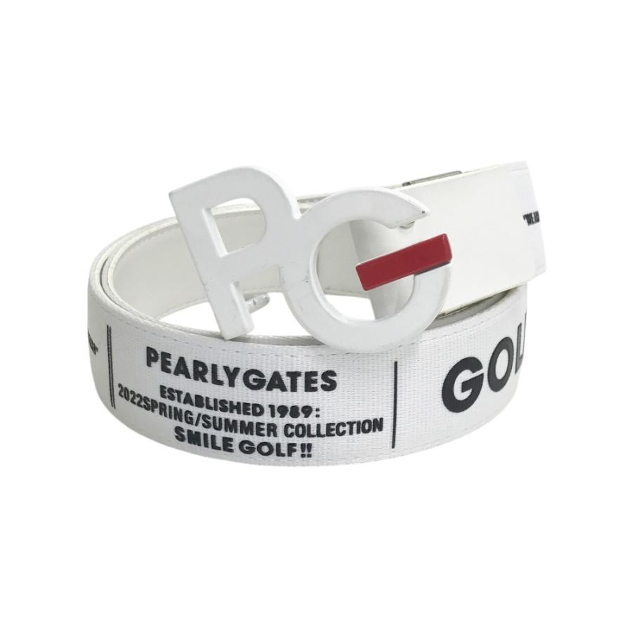 【未使用品】PEARLY GATES GOLF ベルト ホワイト 総文字柄 PEARLY GATES パーリーゲイツ ロゴバックル ベルト 総柄 ホワイト系