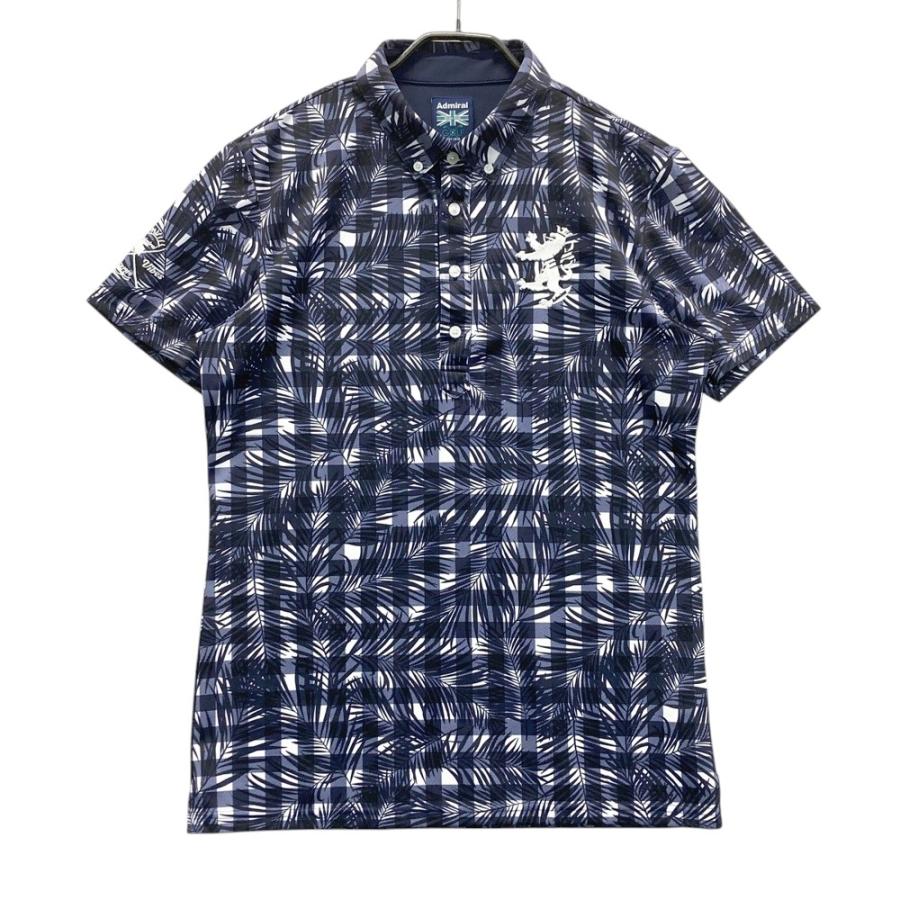 ADMIRAL アドミラル ボタンダウン 半袖ポロシャツ 総柄 ネイビー系 L