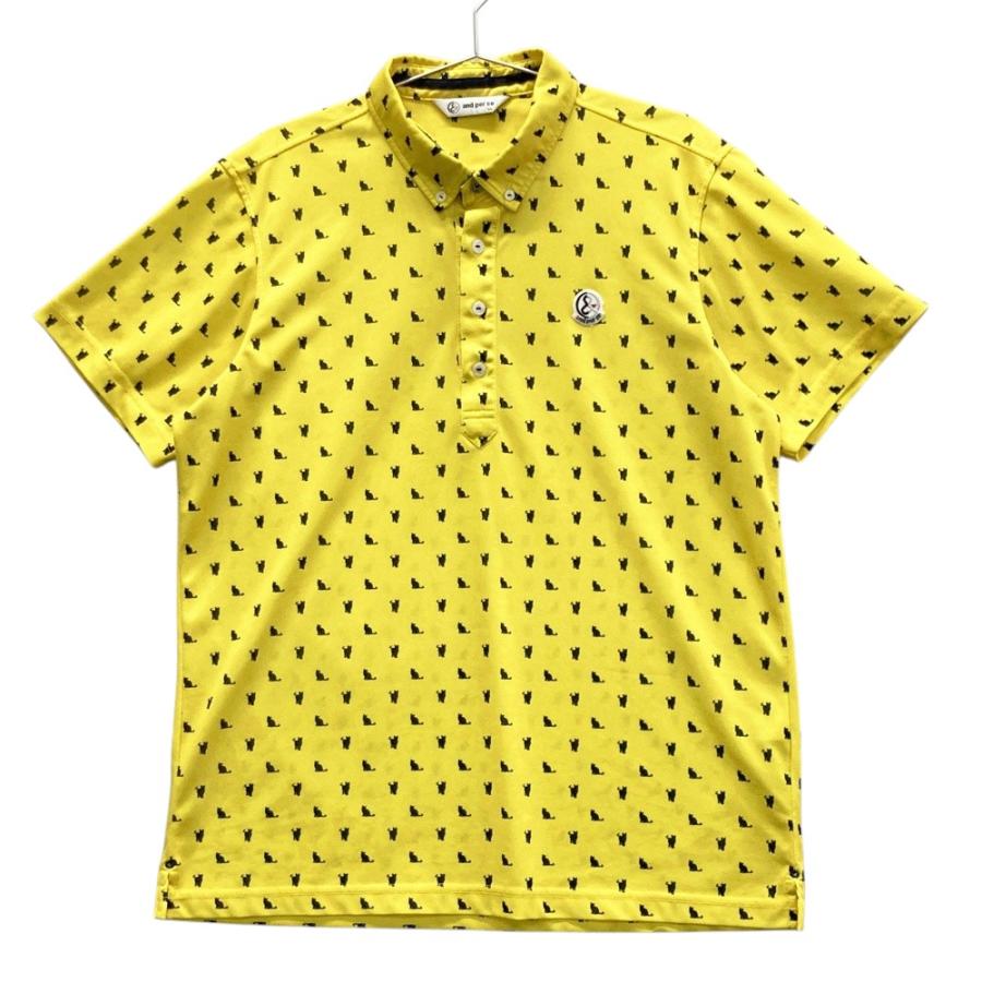 AND PER SE アンパスィ 半袖ポロシャツ ボタンダウン 総柄 イエロー系